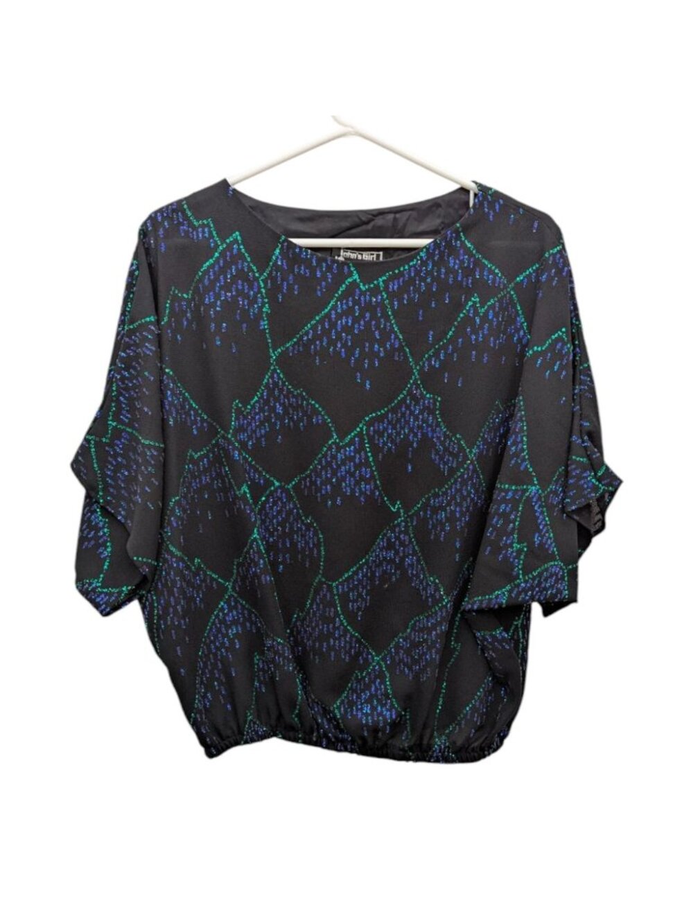 Vintage 1980s Johns Girl Collectables Black Sequined Evening Blouse Size 12 USA